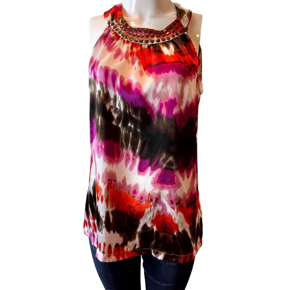 APT. 9 Women Tie Dye Halter Top Embellished Back Key Hole Multicolor Size Small